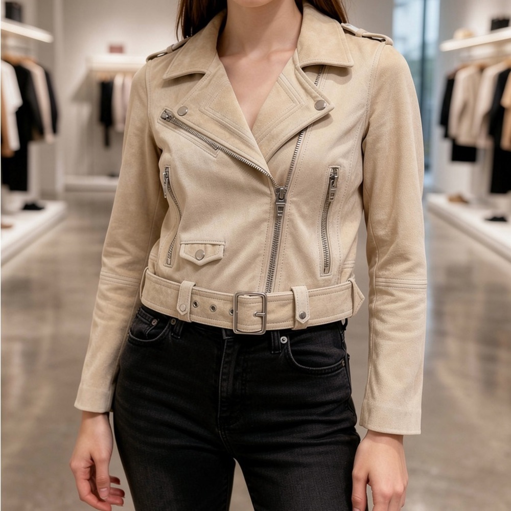 Blank NYC Tan Suede Leather Moto XS Jacket New